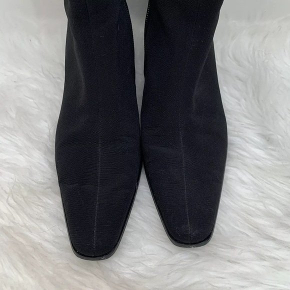 Stuart Weitzman Gore-Tex Suede Trim Block Heel Square Toe Black Boots - Picture 6 of 11